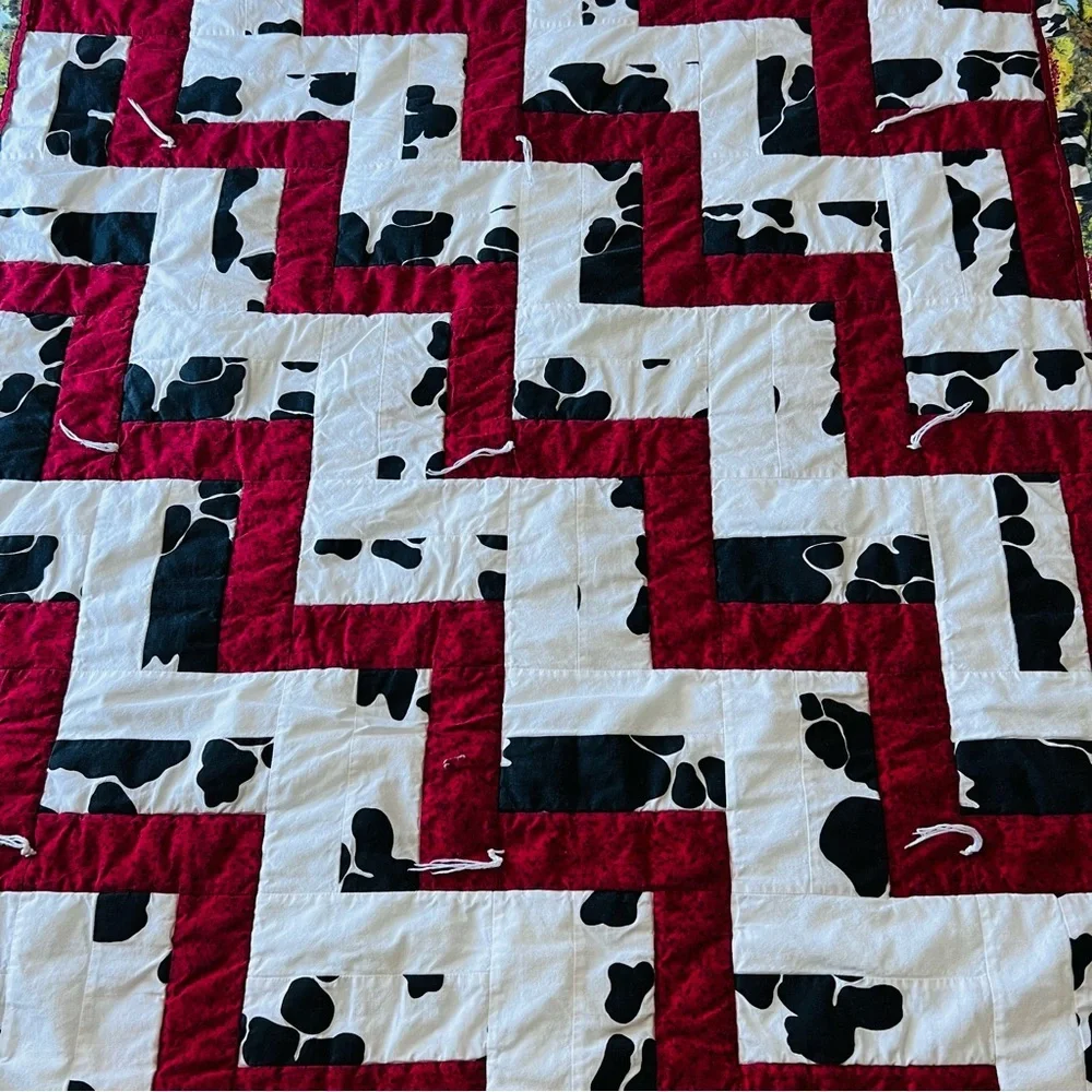 Handmade Cow Print Patchwork Quilt Throw – Reversible – 42” x 52”